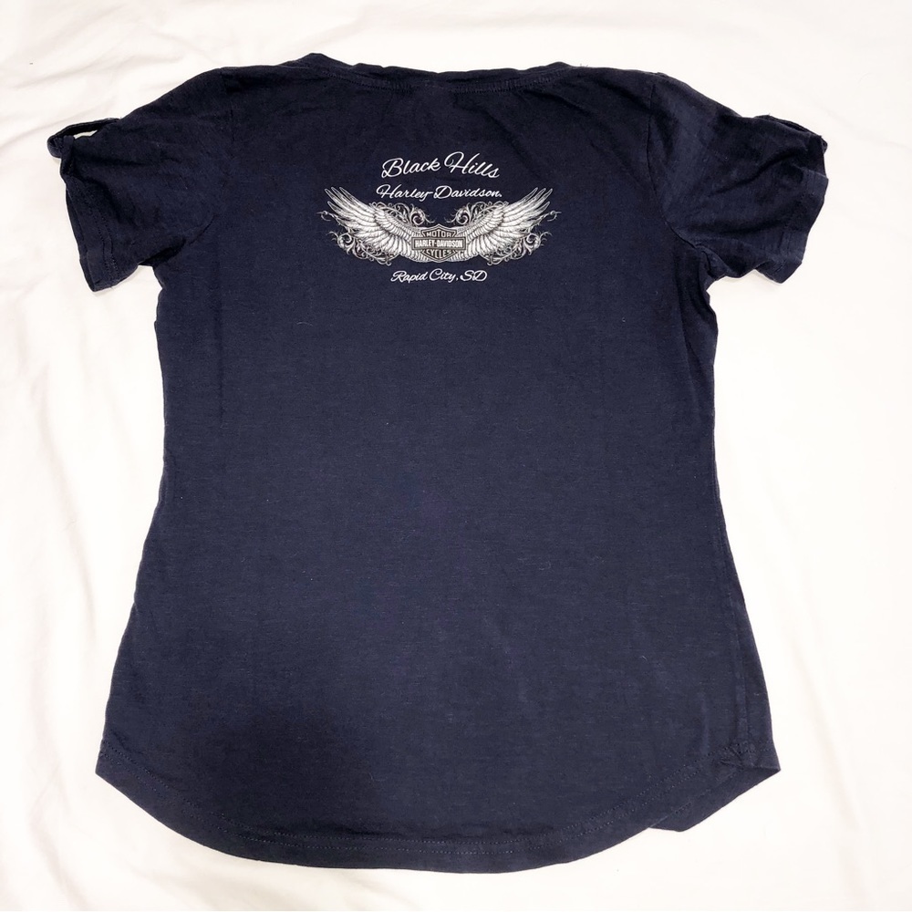 Harley Davidson Black Hills Blue Studded Womens Top Shirt Short Sleeves Sturgis - Picture 5 of 8